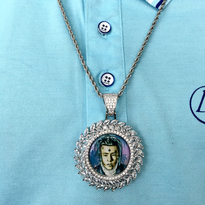 Iced Out 2 Sizes Custom Photo Pendant Necklace: Hiphop Engrave Jewelry, Family Memory Gifts