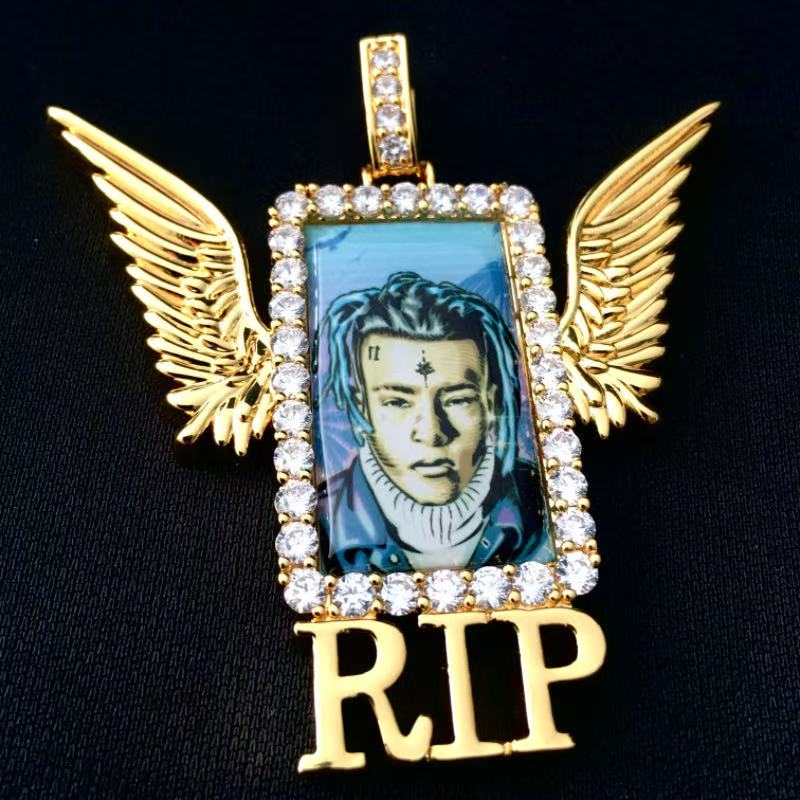 Iced Out Winged Medallion: Custom Photo Pendant Necklace, Cubic Zircon Picture Pendant