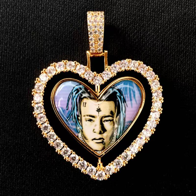 Personalized Double-Sided Heart Photo Pendant Necklace – Custom Picture Memorial Gift, Iced Out Hip Hop Jewelry for Men & Women