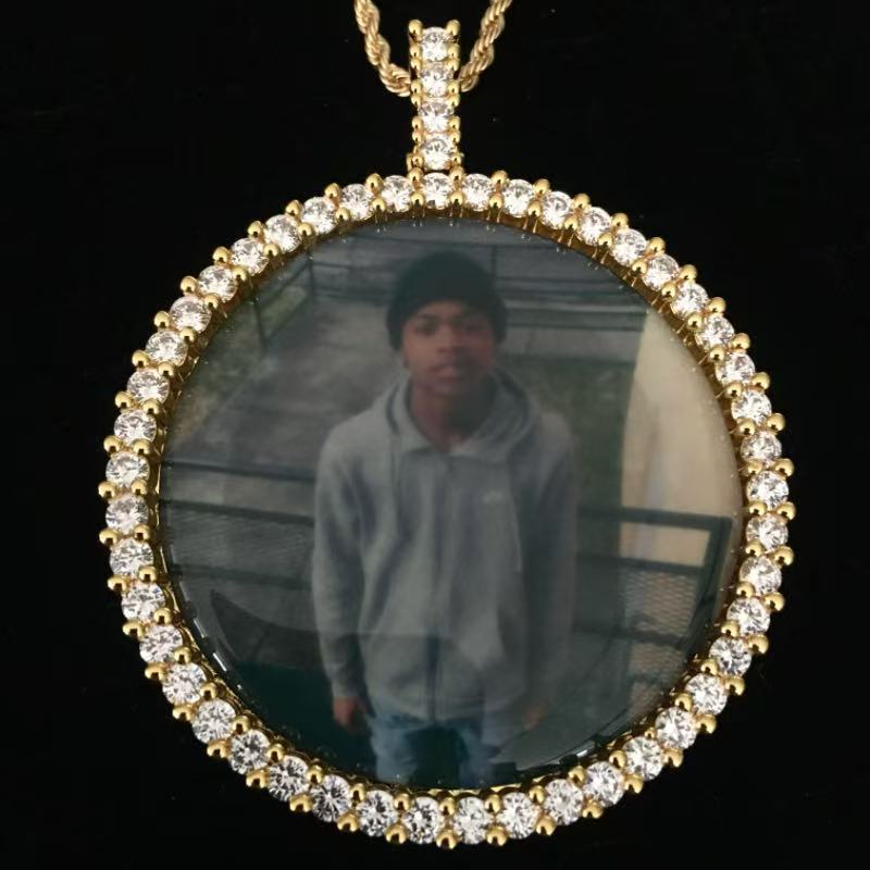 Iced Out 2 Sizes Custom Photo Pendant Necklace: Hiphop Engrave Jewelry, Family Memory Gifts