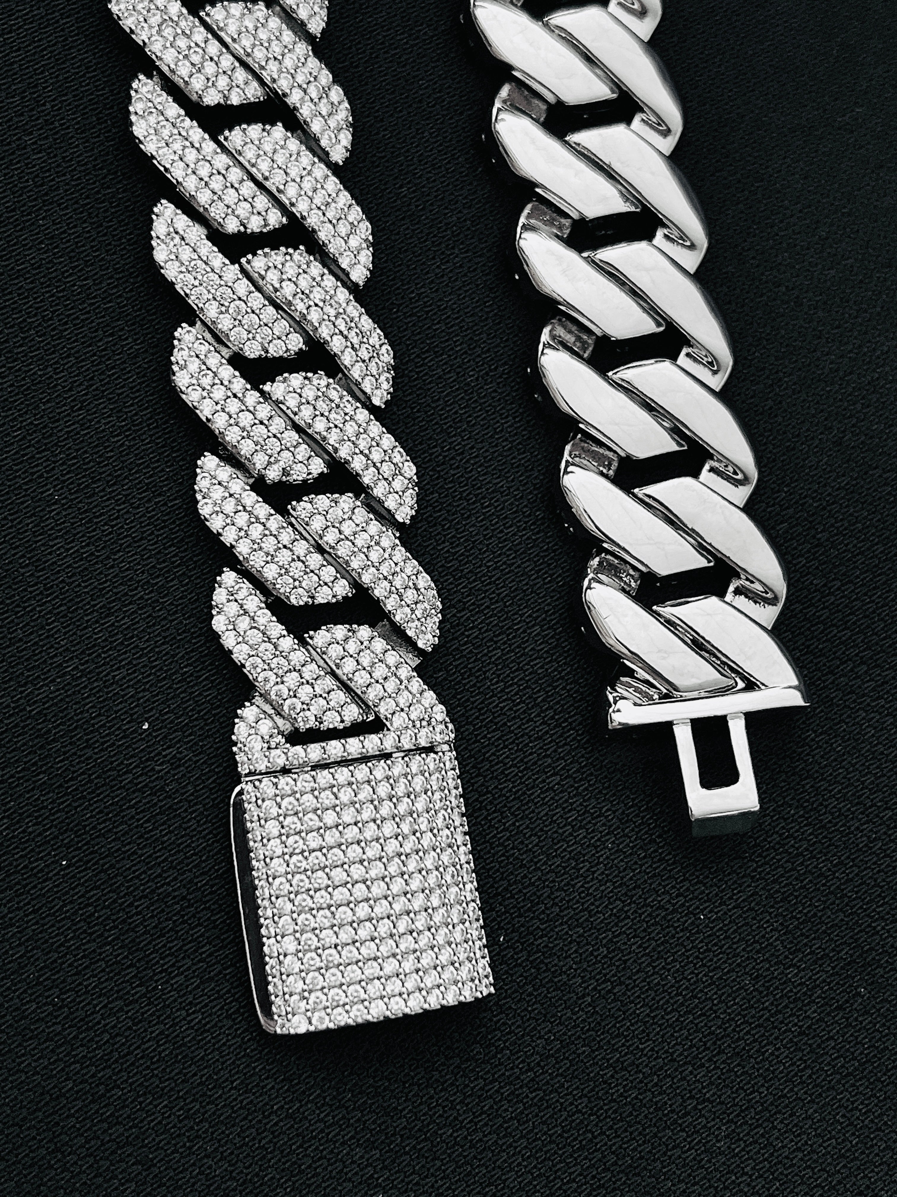 Iced Out Cuban Link Chain Necklace Bracelet White or Yellow Gold Plated Miami Style