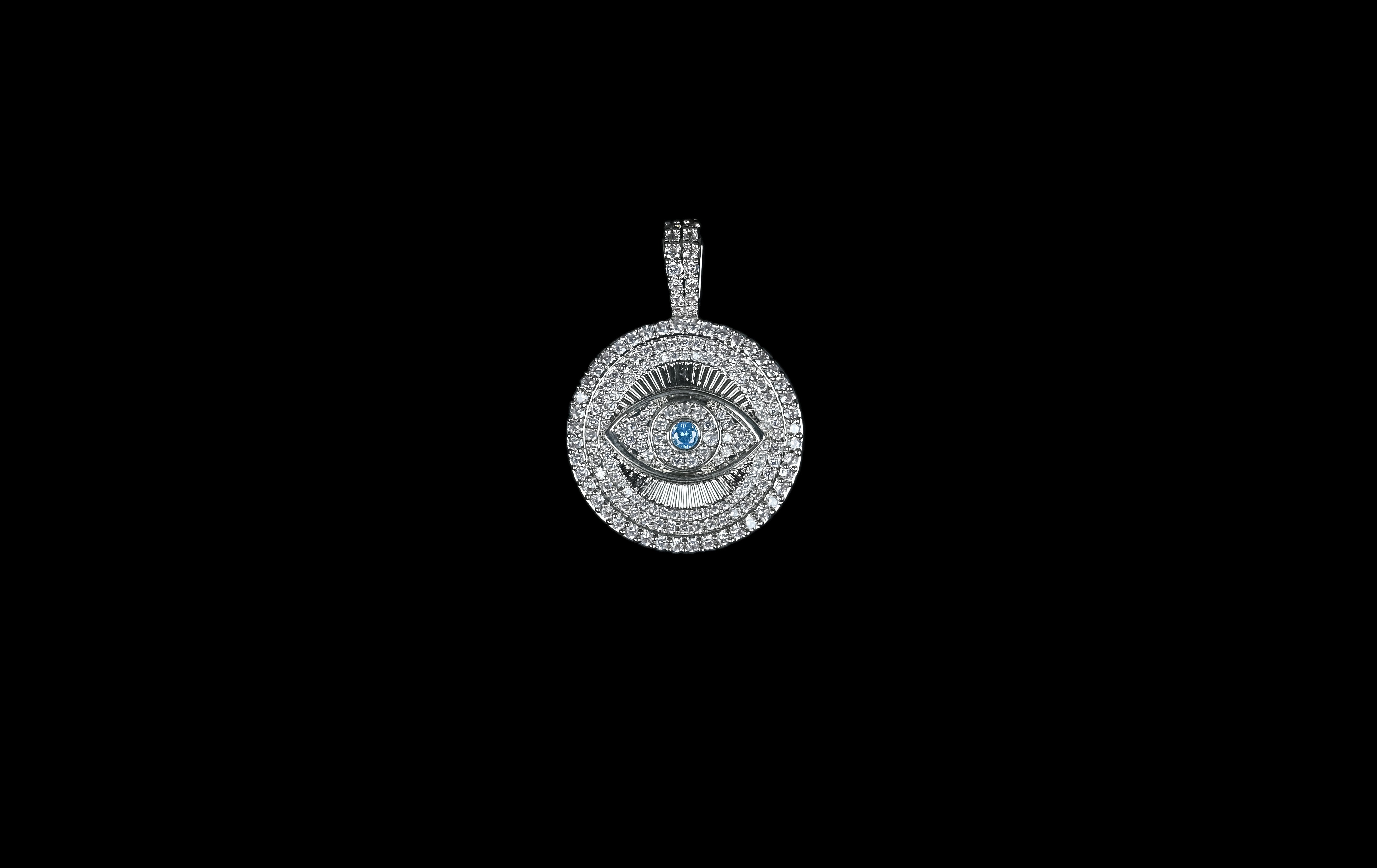 CZ Shell Pearl Gold Evil Eye Charm, Eye Round Coin Pendant