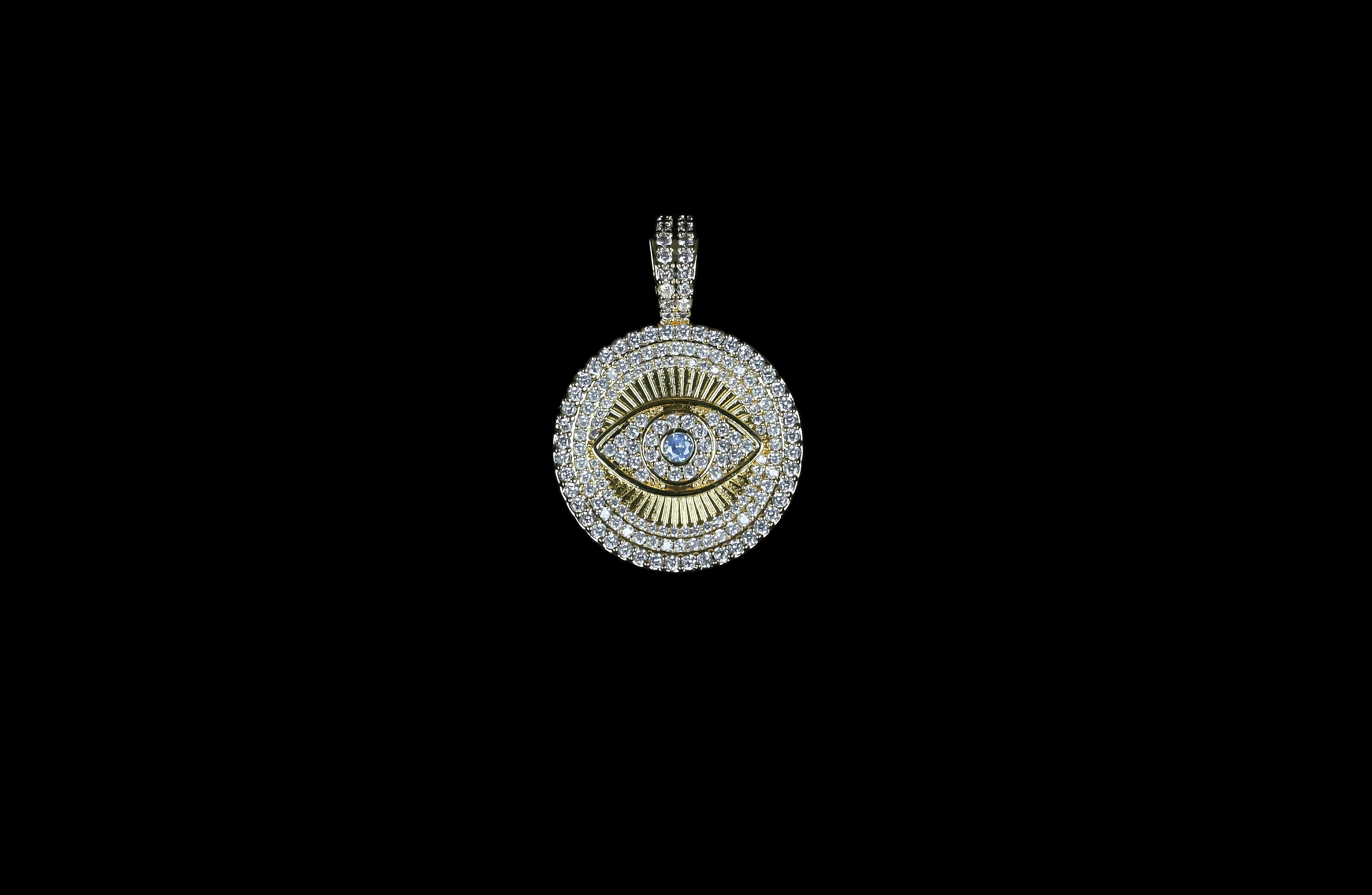 CZ Shell Pearl Gold Evil Eye Charm, Eye Round Coin Pendant