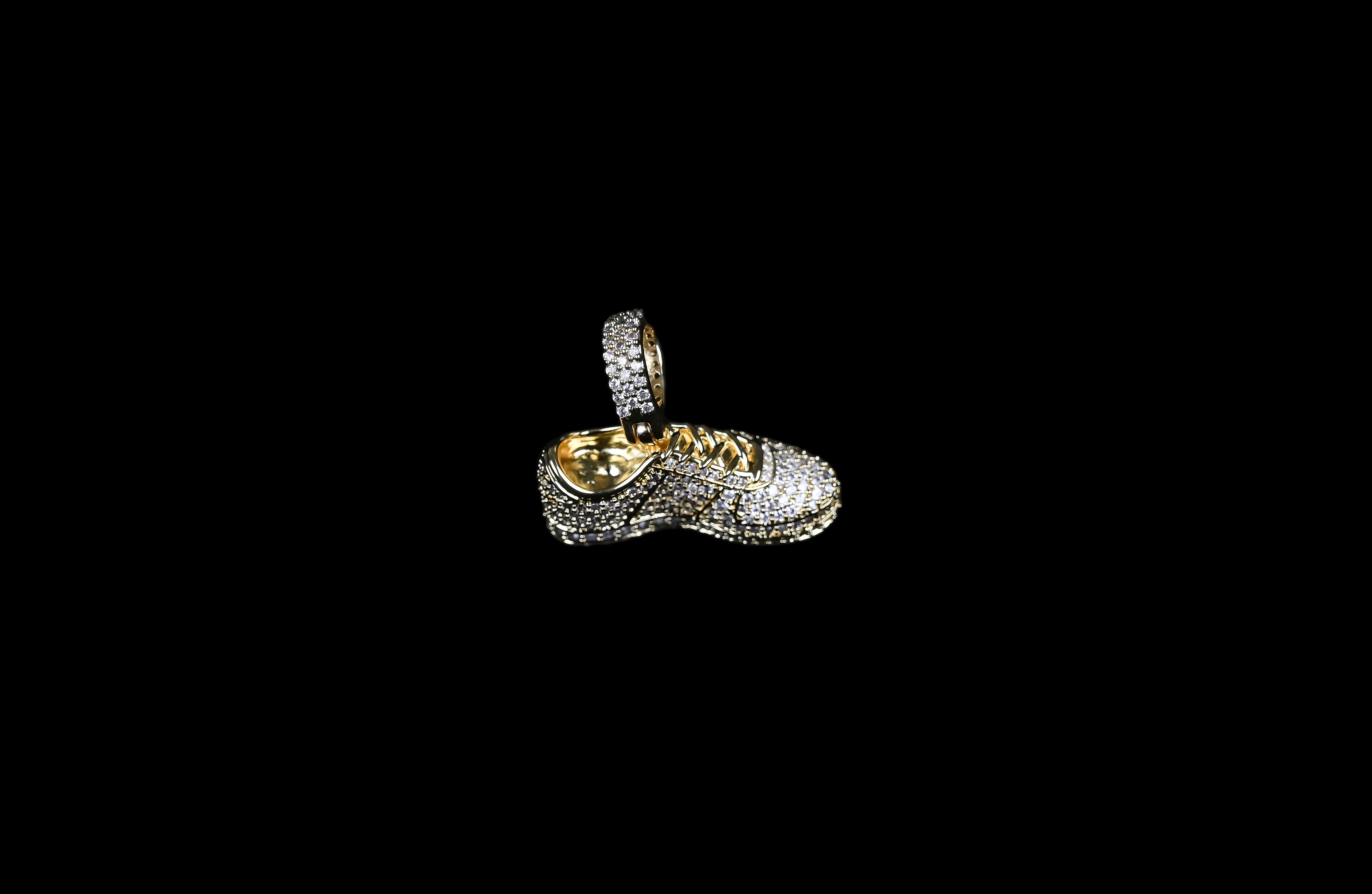 Micropave CZ Diamond 18K Gold Plated Brass Sneaker Shoe Pendant with 24" Stainless Steel Chain