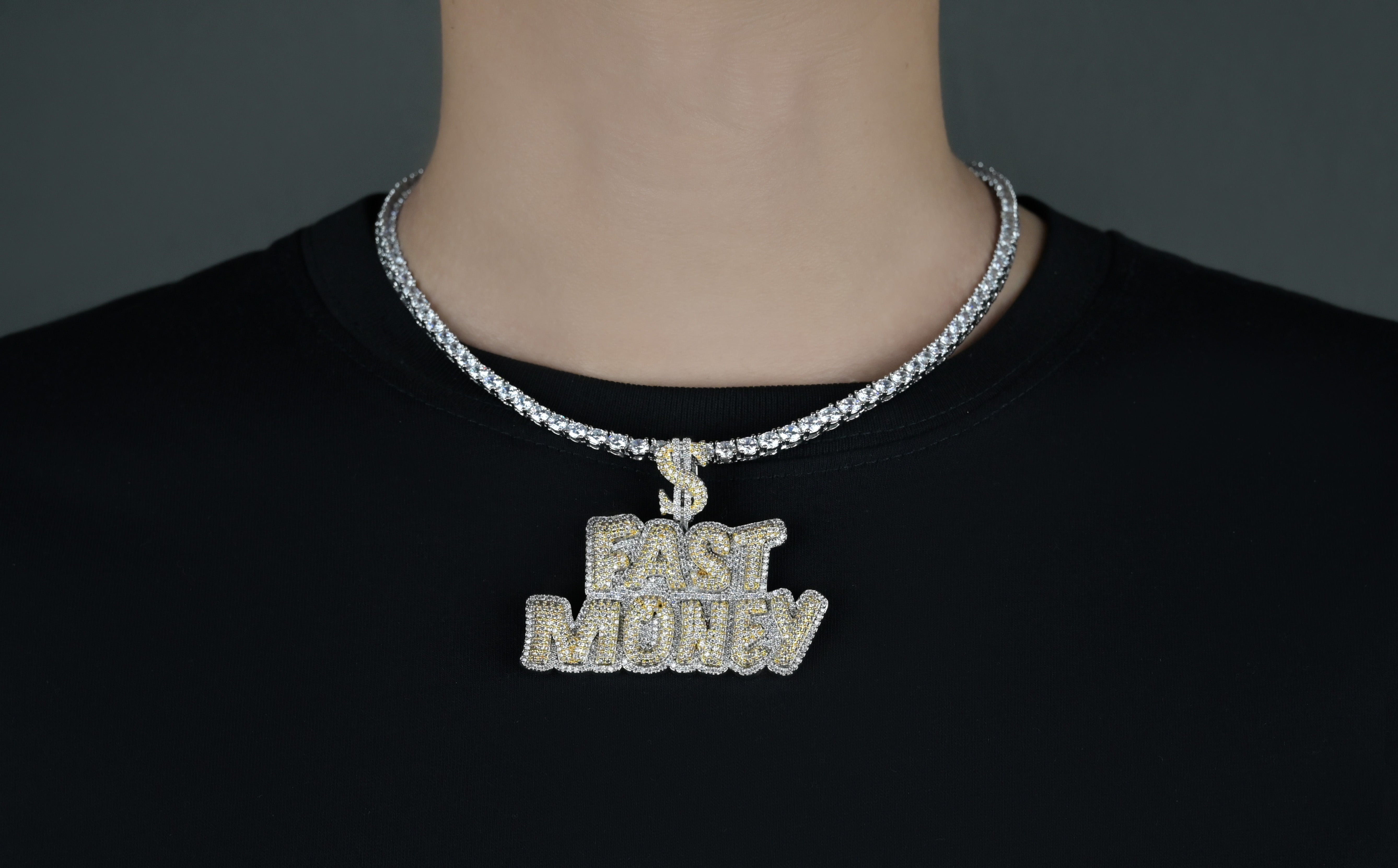 Custom Iced Out Varsity Letters/Numbers Necklace, Personalized Initial Name Pendant Necklace, Bling-Bling Hip Hop Jewelry
