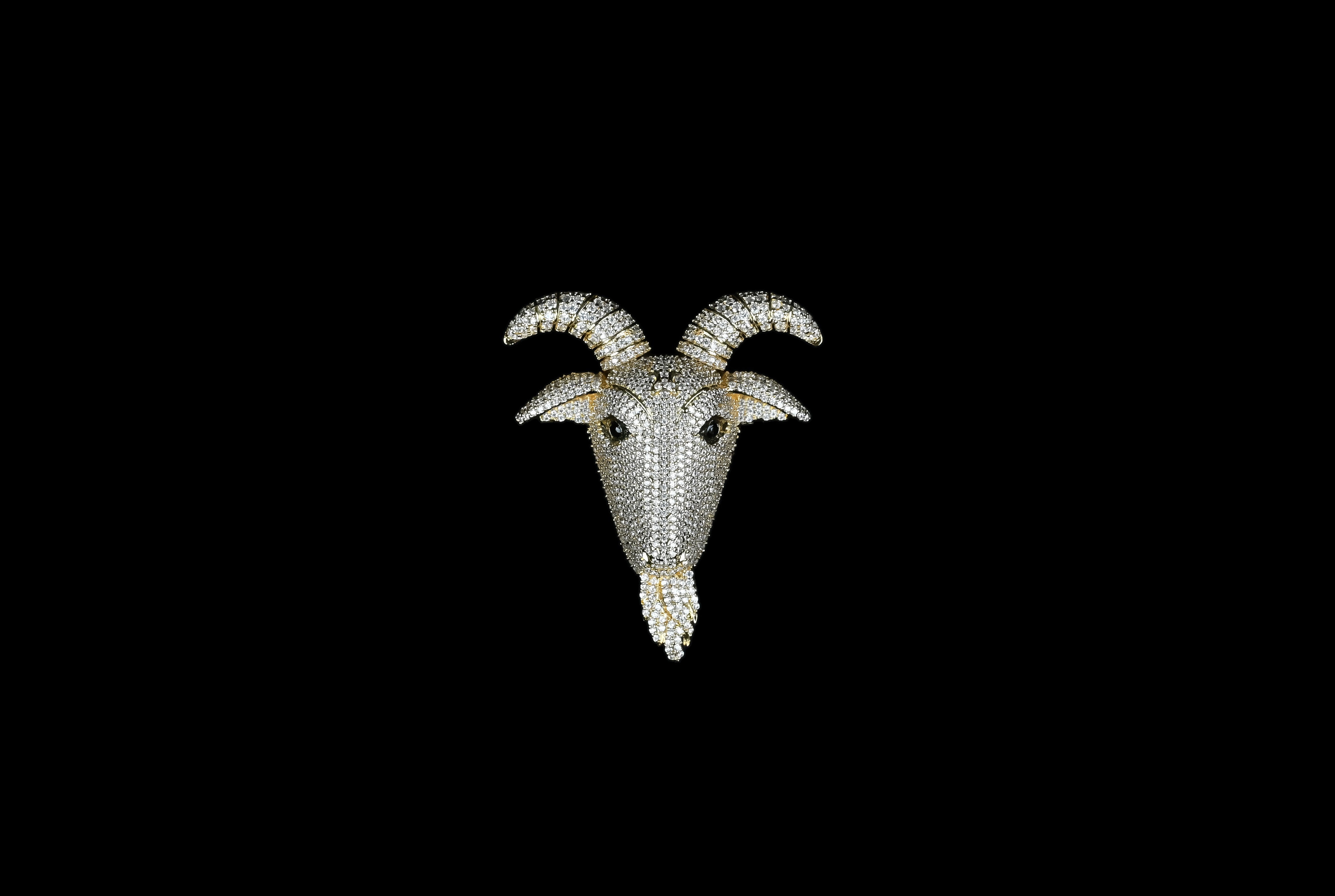 Iced-Out Diamond Ram Head Pendant, ,Two Tone Gold Plated Pendant, No Chain King Eagle Necklace Charm Bling Jewelry