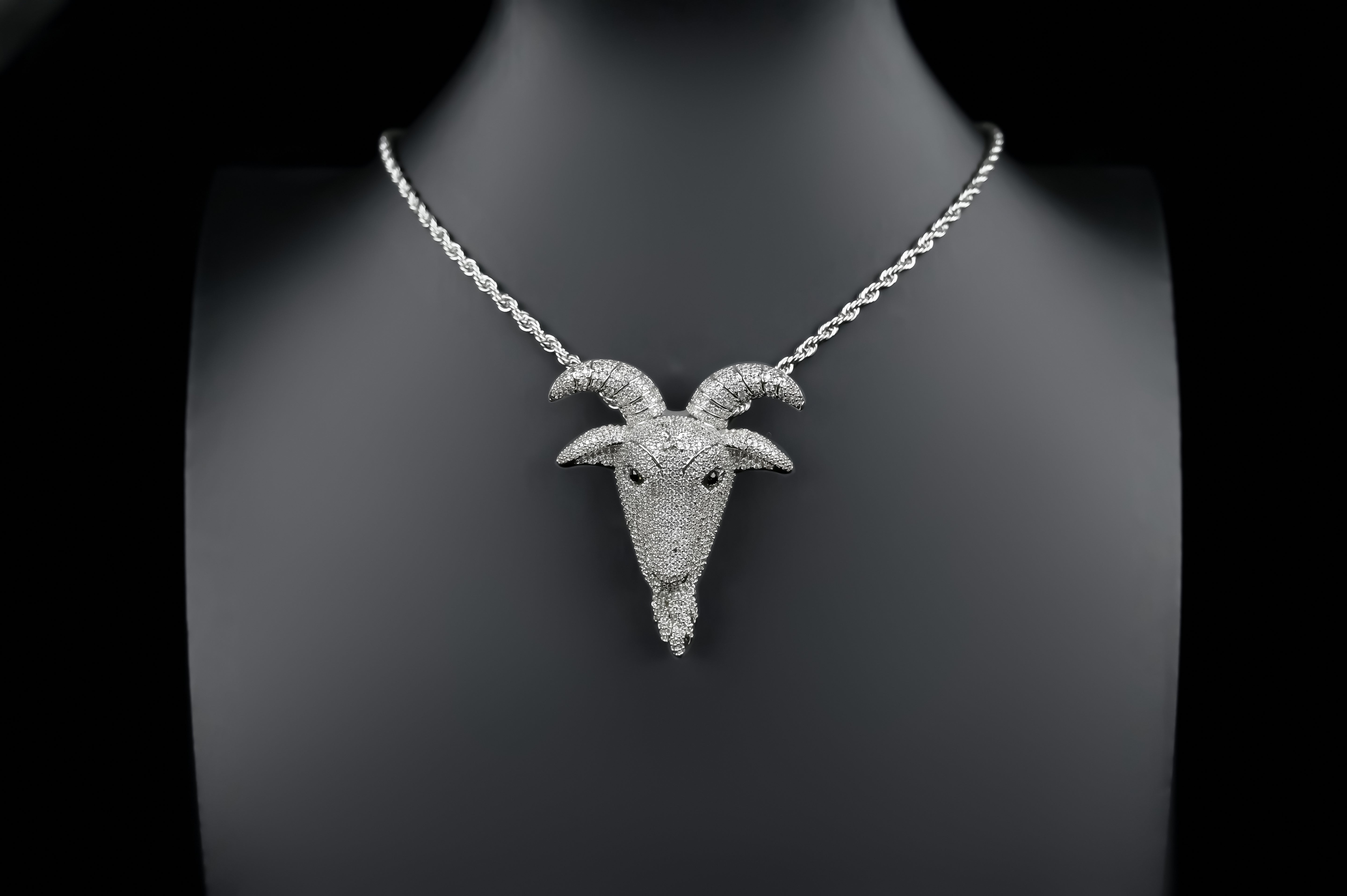 Iced-Out Diamond Ram Head Pendant, ,Two Tone Gold Plated Pendant, No Chain King Eagle Necklace Charm Bling Jewelry