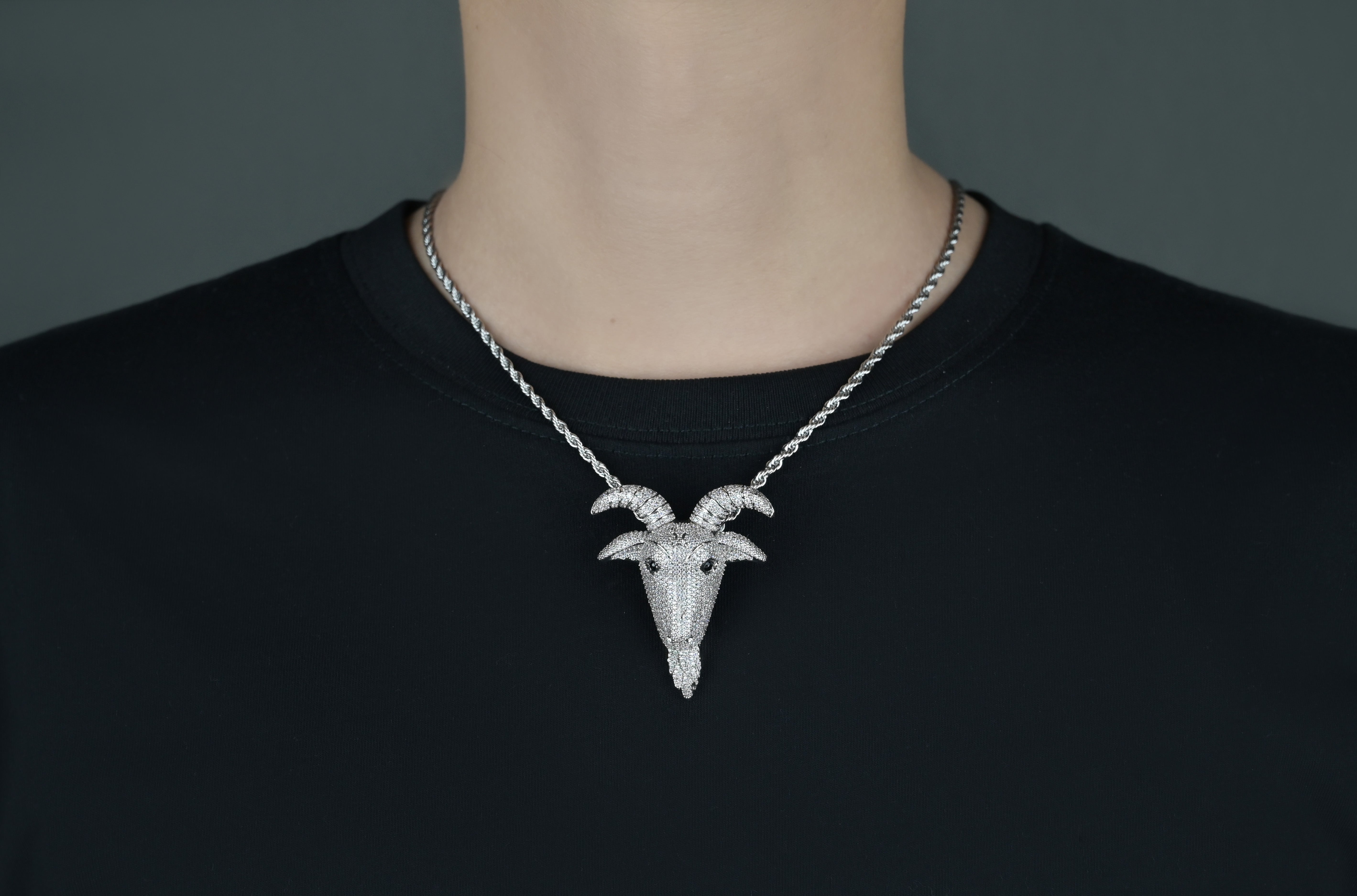 Iced-Out Diamond Ram Head Pendant, ,Two Tone Gold Plated Pendant, No Chain King Eagle Necklace Charm Bling Jewelry