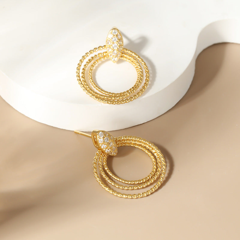 Light luxury sterling silver glitter hoop earrings