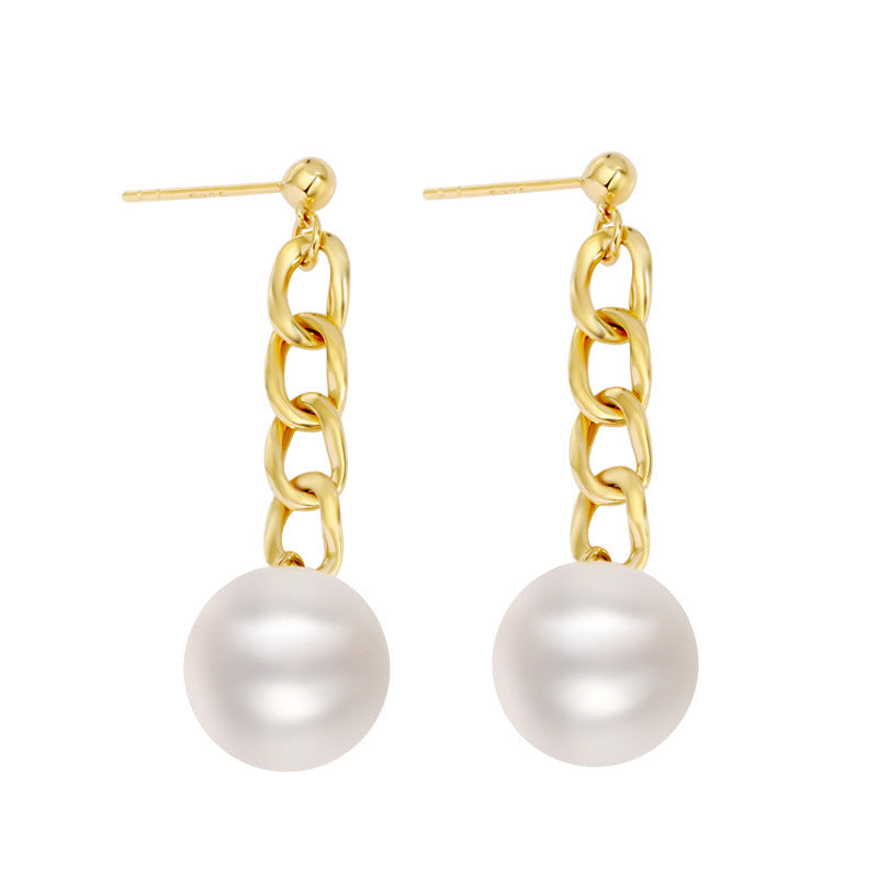 Sterling silver gold plated chain pearl earrings