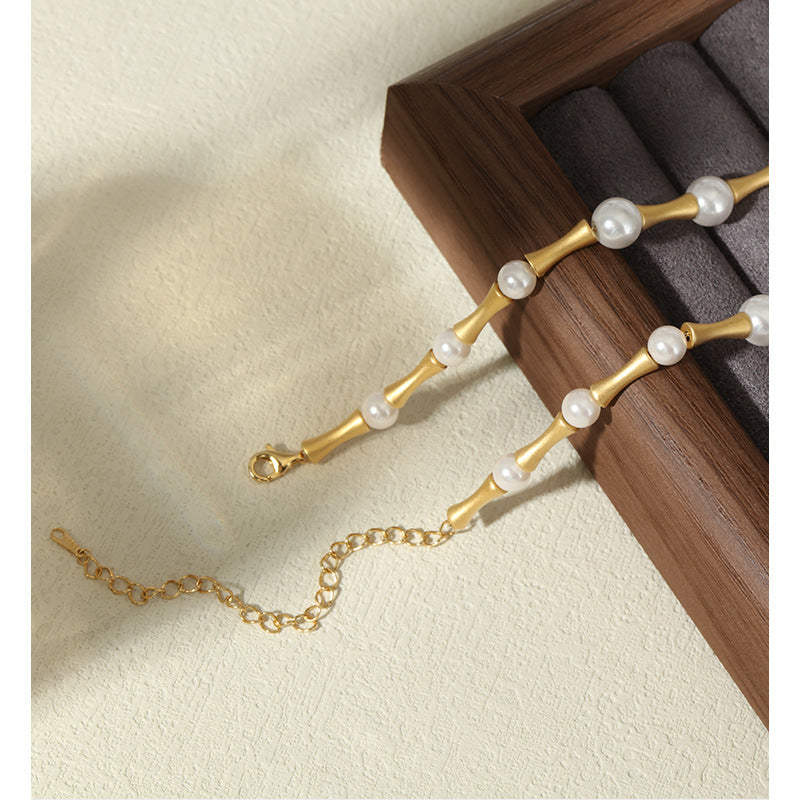 Sterling Silver + Pearl Bamboo Necklace