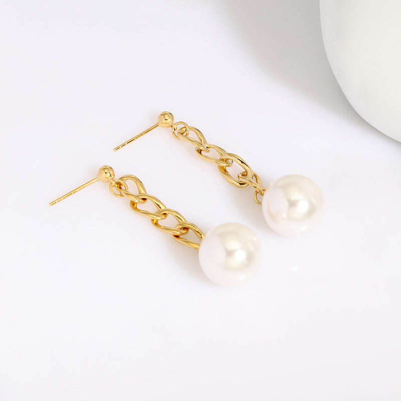 Sterling silver gold plated chain pearl earrings