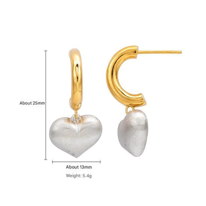 Sterling silver light luxury heart brushed earrings