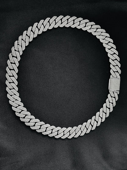 Iced Out Cuban Link Chain Necklace Bracelet White or Yellow Gold Plated Miami Style