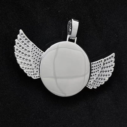 Personalized Angel Wings Photo Pendant: Diamond Studded Custom Necklace