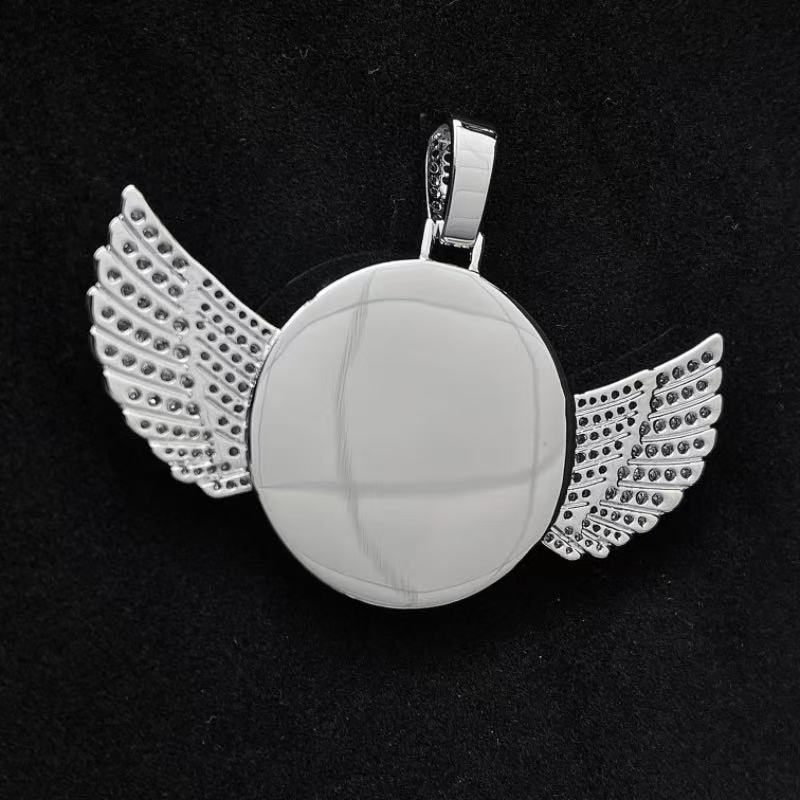 Personalized Angel Wings Photo Pendant: Diamond Studded Custom Necklace