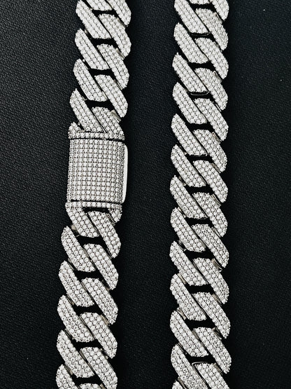 Iced Out Cuban Link Chain Necklace Bracelet White or Yellow Gold Plated Miami Style