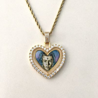 Personalized Double-Sided Heart Photo Pendant Necklace – Custom Picture Memorial Gift, Iced Out Hip Hop Jewelry for Men & Women