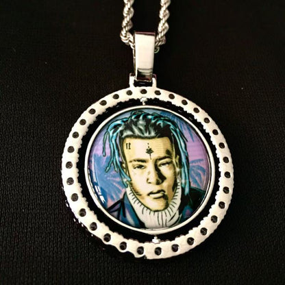 Double Sided Photo Necklace Personalized 360 Rotating Picture Pendant Gold Silver Gift For Mom