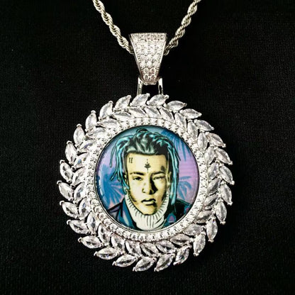Iced Out 2 Sizes Custom Photo Pendant Necklace: Hiphop Engrave Jewelry, Family Memory Gifts