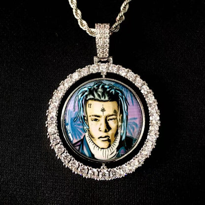 Double Sided Photo Necklace Personalized 360 Rotating Picture Pendant Gold Silver Gift For Mom