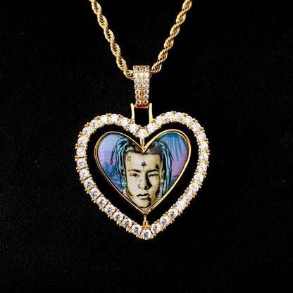 Personalized Double-Sided Heart Photo Pendant Necklace – Custom Picture Memorial Gift, Iced Out Hip Hop Jewelry for Men & Women