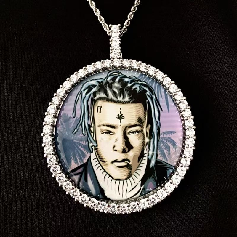 Iced Out 2 Sizes Custom Photo Pendant Necklace: Hiphop Engrave Jewelry, Family Memory Gifts