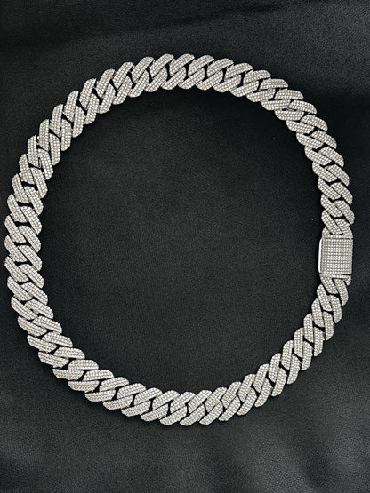 Iced Out Cuban Link Chain Necklace Bracelet White or Yellow Gold Plated Miami Style