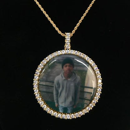 Iced Out 2 Sizes Custom Photo Pendant Necklace: Hiphop Engrave Jewelry, Family Memory Gifts