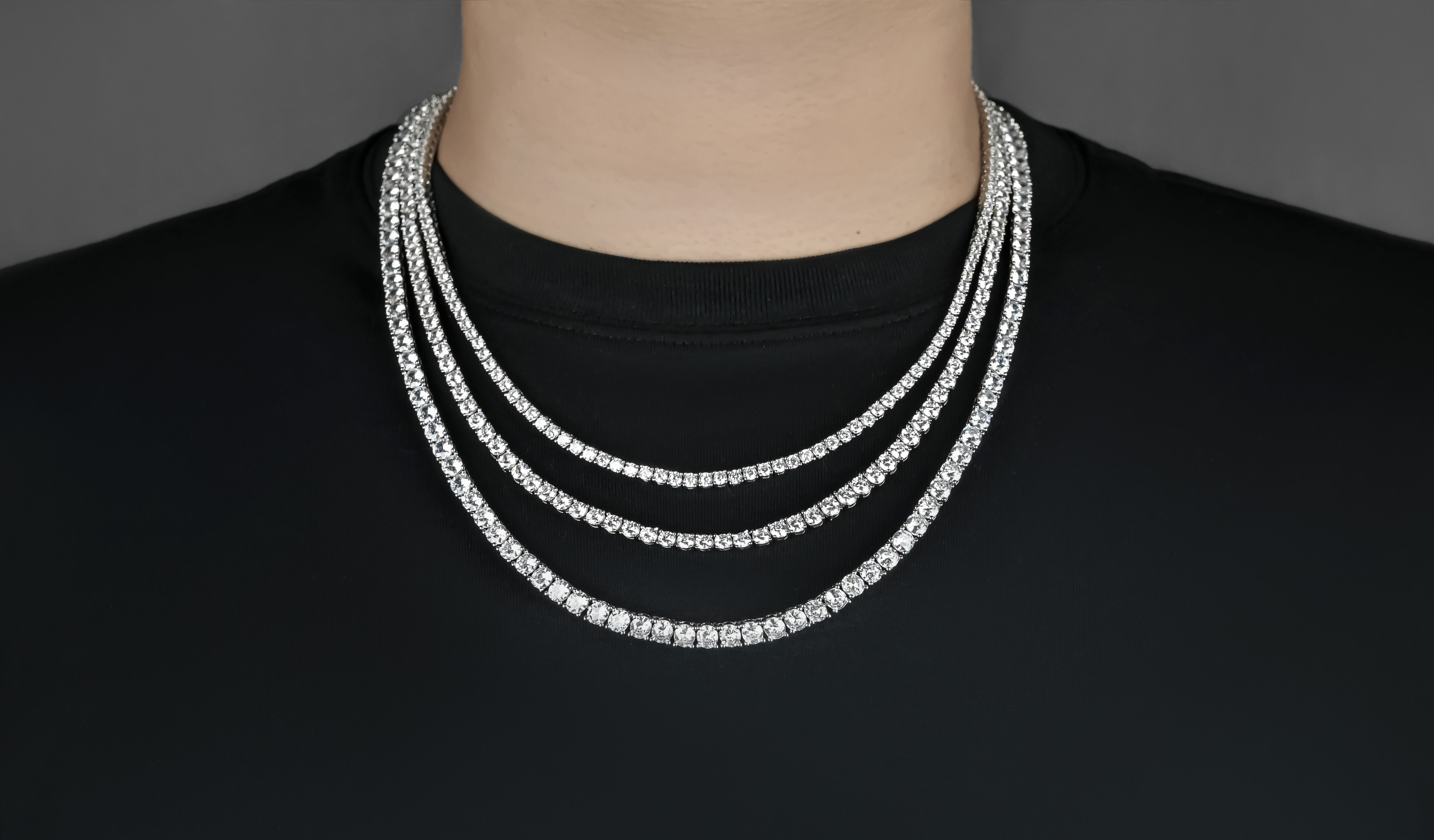 Tennis Chain VVS 14k White Gold 3mm 4mm 16 18 20 22 inch Diamond Iced Lab CZ Sterling Silver