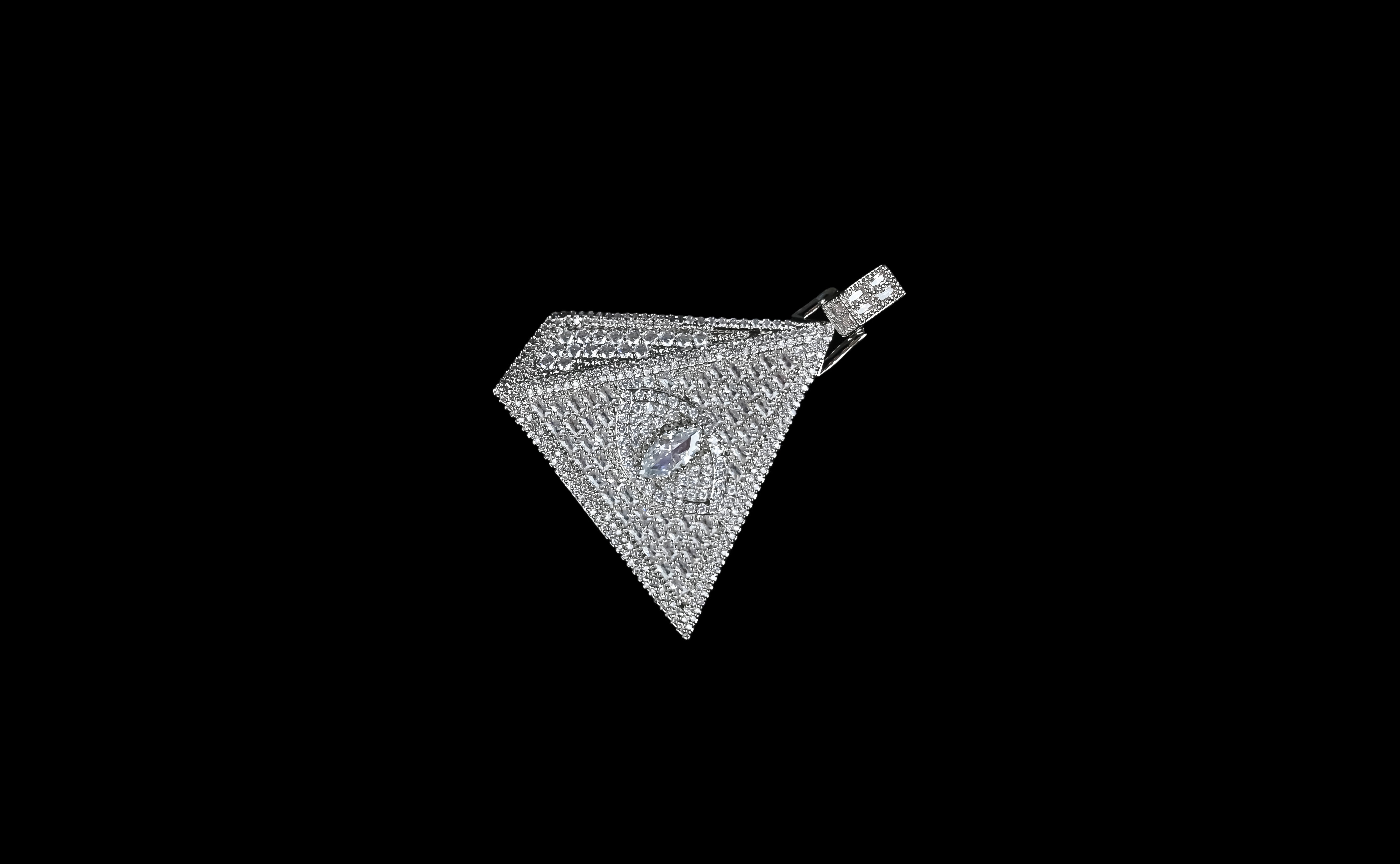 Evil Eye Pyramid Pendant Necklace | Iced Out CZ Triangle Pendant | 14K Gold Plated Hip Hop Jewelry | Protection Jewelry Gift Free Rope Chain