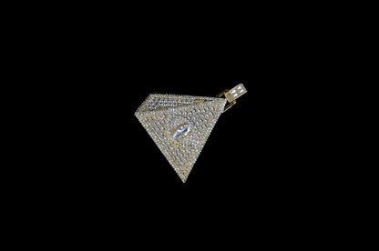 Evil Eye Pyramid Pendant Necklace | Iced Out CZ Triangle Pendant | 14K Gold Plated Hip Hop Jewelry | Protection Jewelry Gift Free Rope Chain