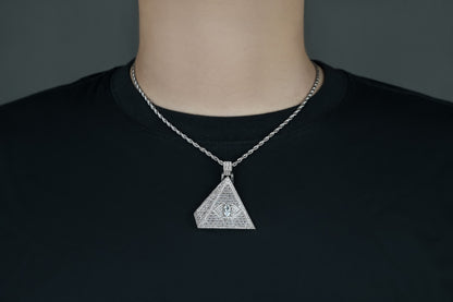 Evil Eye Pyramid Pendant Necklace | Iced Out CZ Triangle Pendant | 14K Gold Plated Hip Hop Jewelry | Protection Jewelry Gift Free Rope Chain