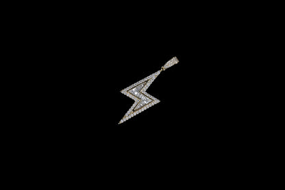 Lightning Bolt Pendant 14k White Gold Silver Iced Out CZ Diamond With Chain