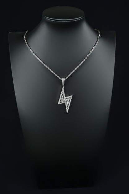Lightning Bolt Pendant 14k White Gold Silver Iced Out CZ Diamond With Chain
