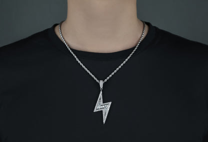 Lightning Bolt Pendant 14k White Gold Silver Iced Out CZ Diamond With Chain