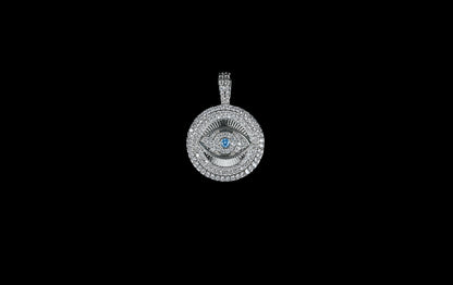 CZ Shell Pearl Gold Evil Eye Charm, Eye Round Coin Pendant