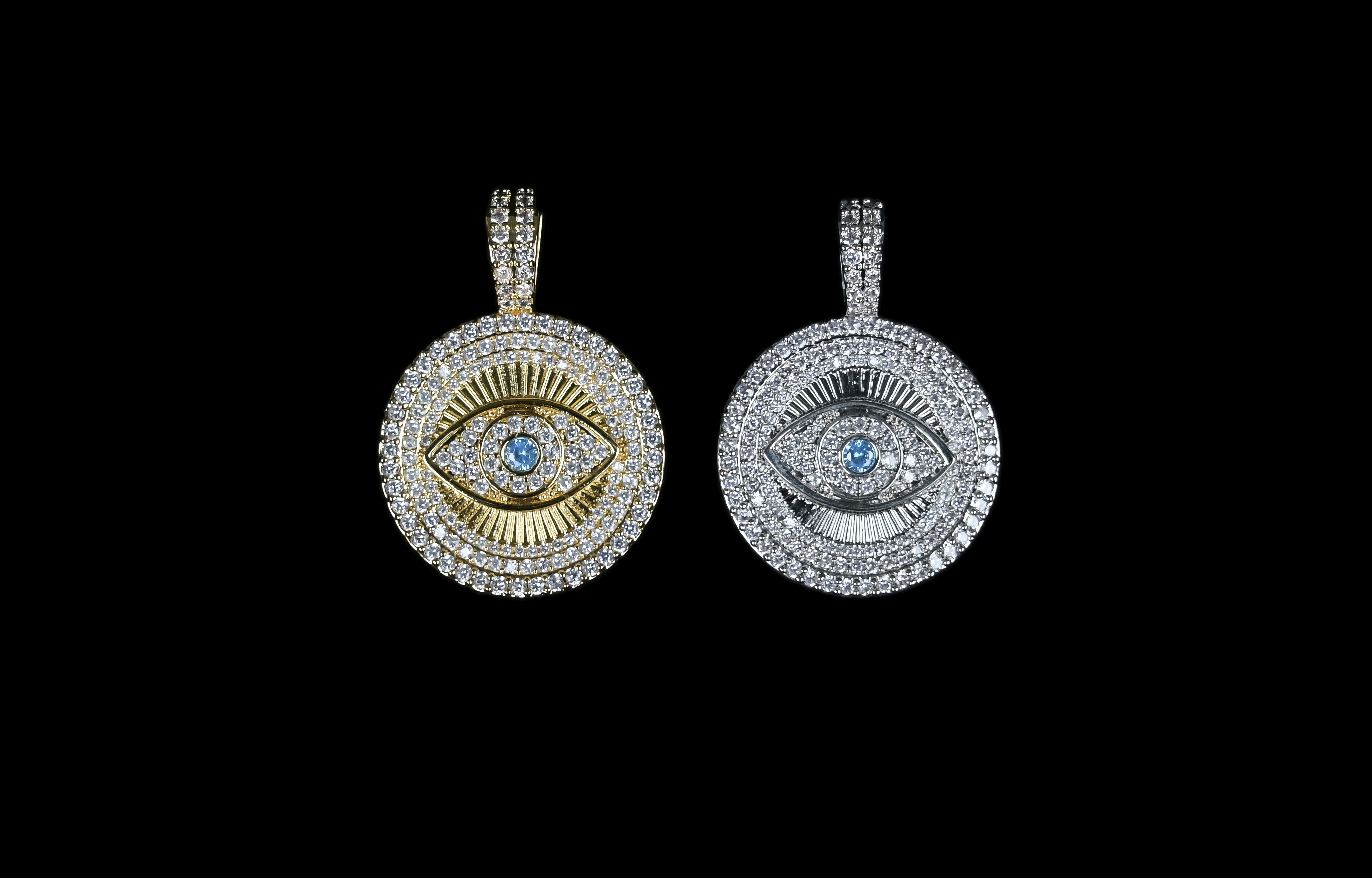 CZ Shell Pearl Gold Evil Eye Charm, Eye Round Coin Pendant