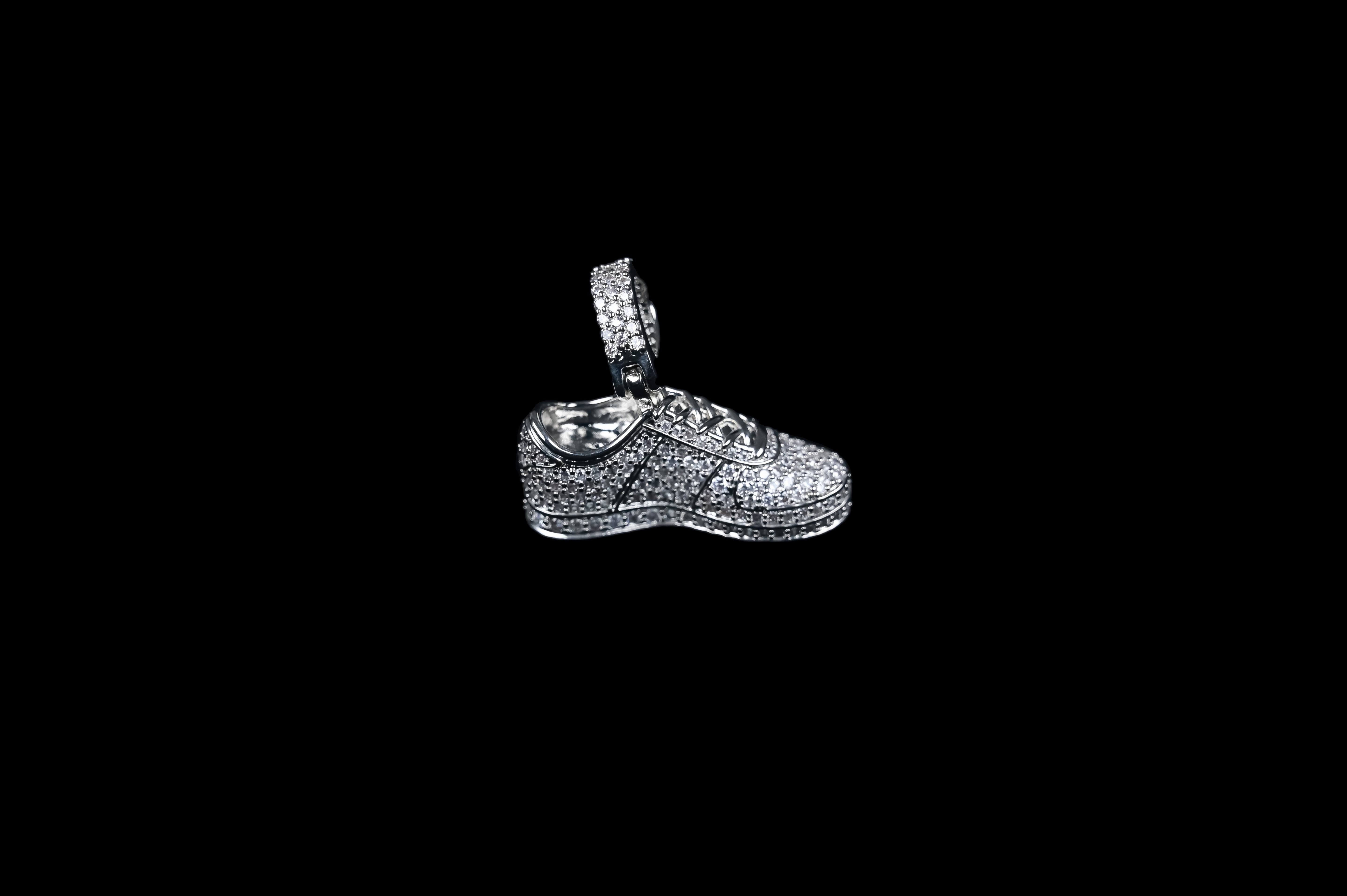 Micropave CZ Diamond 18K Gold Plated Brass Sneaker Shoe Pendant with 24" Stainless Steel Chain