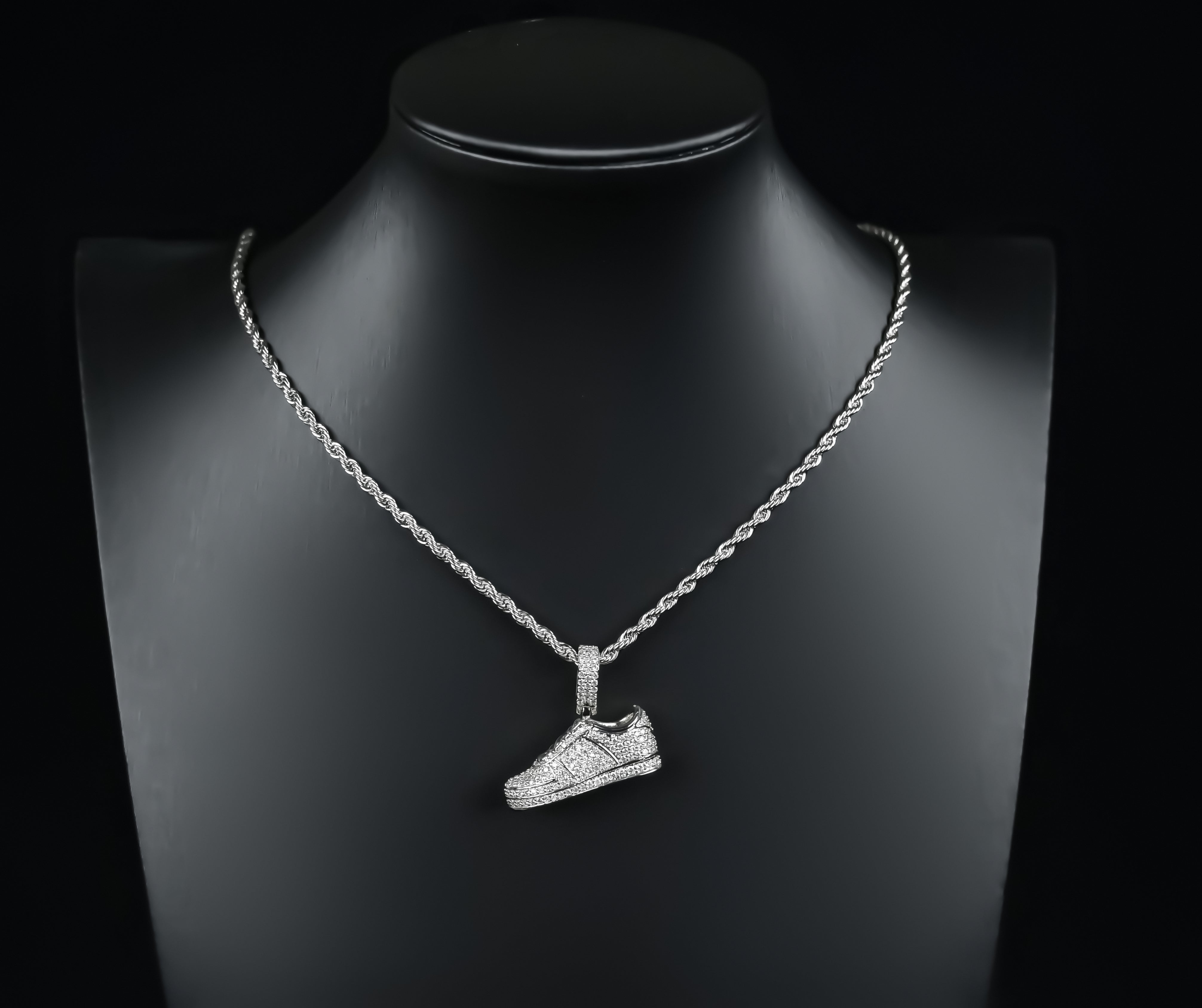 Micropave CZ Diamond 18K Gold Plated Brass Sneaker Shoe Pendant with 24" Stainless Steel Chain