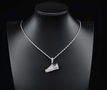 Micropave CZ Diamond 18K Gold Plated Brass Sneaker Shoe Pendant with 24" Stainless Steel Chain