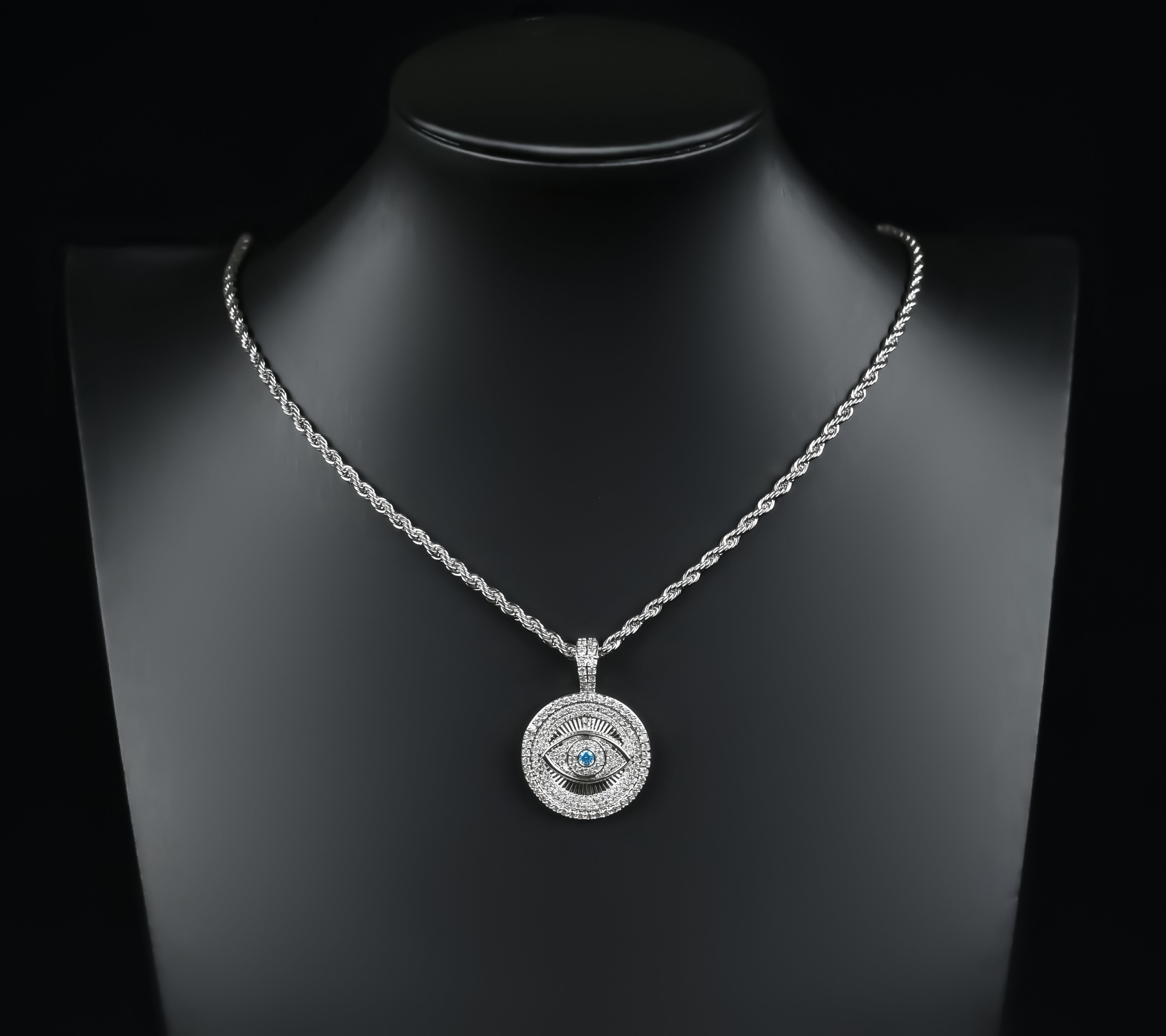 CZ Shell Pearl Gold Evil Eye Charm, Eye Round Coin Pendant