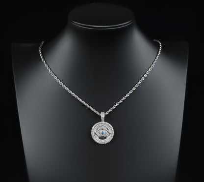 CZ Shell Pearl Gold Evil Eye Charm, Eye Round Coin Pendant