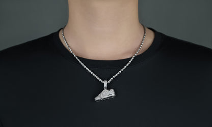 Micropave CZ Diamond 18K Gold Plated Brass Sneaker Shoe Pendant with 24" Stainless Steel Chain