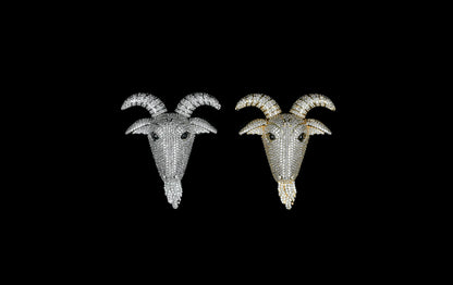 Iced-Out Diamond Ram Head Pendant, ,Two Tone Gold Plated Pendant, No Chain King Eagle Necklace Charm Bling Jewelry