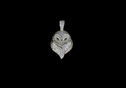 Sterling Silver Owl Pendant: Cubic Zirconia Crystals, Red Eyes
