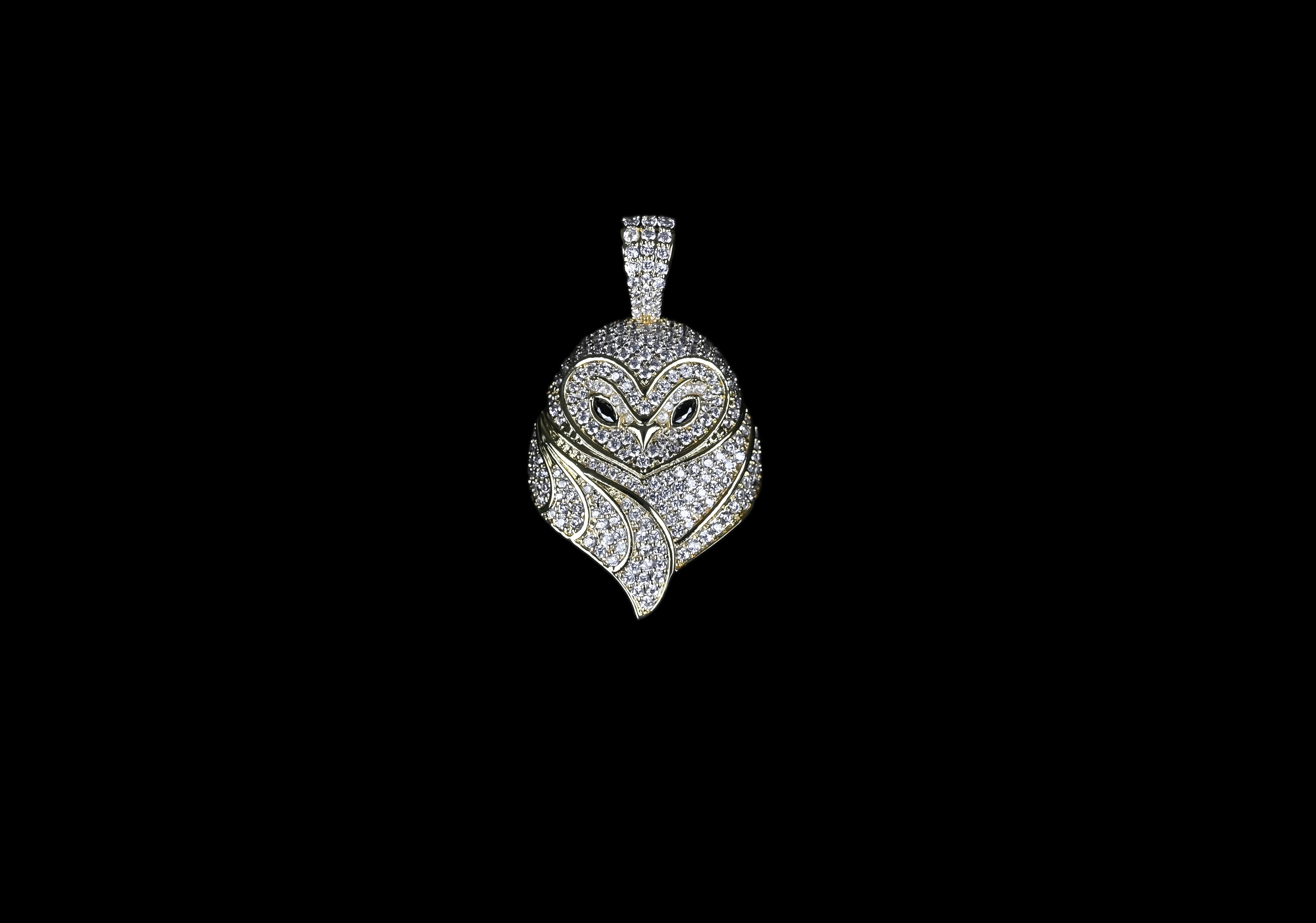 Sterling Silver Owl Pendant: Cubic Zirconia Crystals, Red Eyes