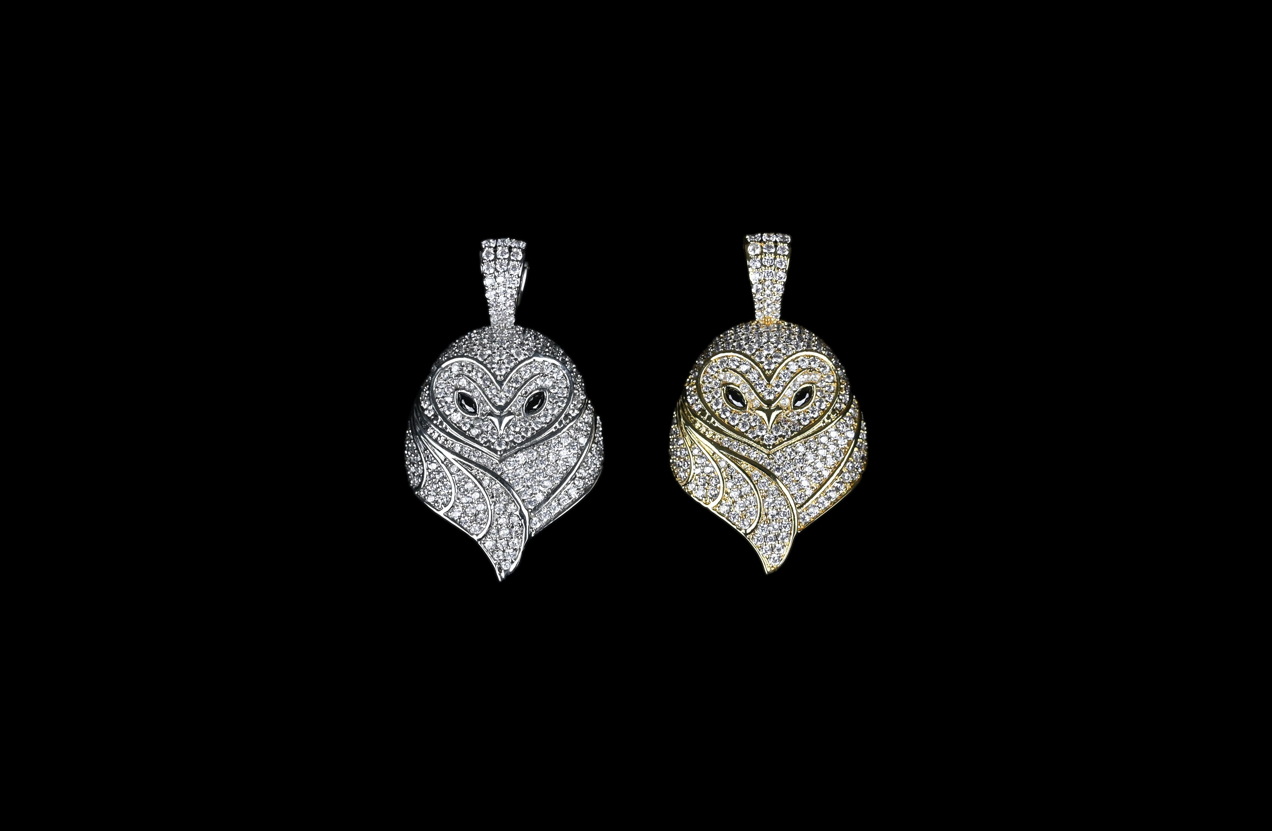 Sterling Silver Owl Pendant: Cubic Zirconia Crystals, Red Eyes