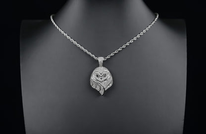 Sterling Silver Owl Pendant: Cubic Zirconia Crystals, Red Eyes