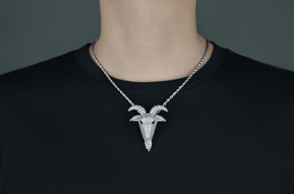 Iced-Out Diamond Ram Head Pendant, ,Two Tone Gold Plated Pendant, No Chain King Eagle Necklace Charm Bling Jewelry
